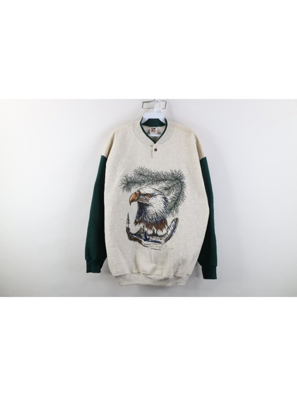 Vintage 90s Art Unlimited Mens Large Eagle Color Block Henley Sweatshirt USA